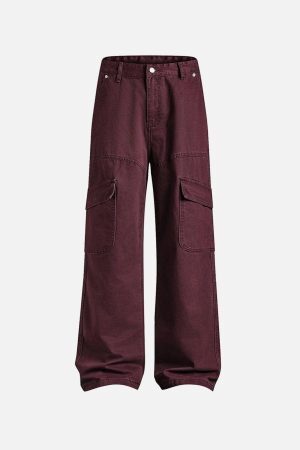 Concert Outfit Burgundy Multi Pocket Jeans