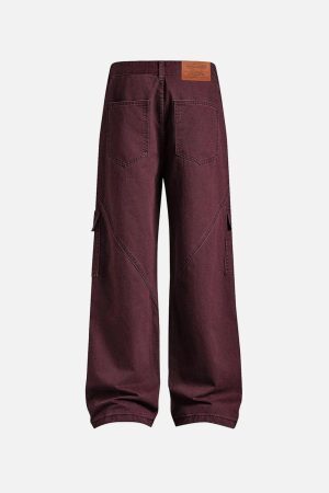 Concert Outfit Burgundy Multi Pocket Jeans