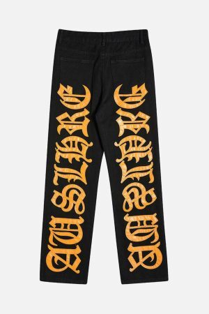 Concert Outfit Burning Text Embroidered Letters Jeans