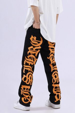 Concert Outfit Burning Text Embroidered Letters Jeans