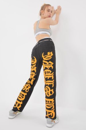 Concert Outfit Burning Text Embroidered Letters Jeans