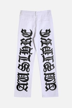 Concert Outfit Burning Text Embroidered Letters Jeans