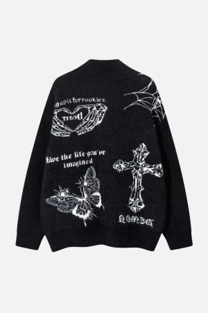 Concert Outfit Butterfly Cross Knit Cardigan