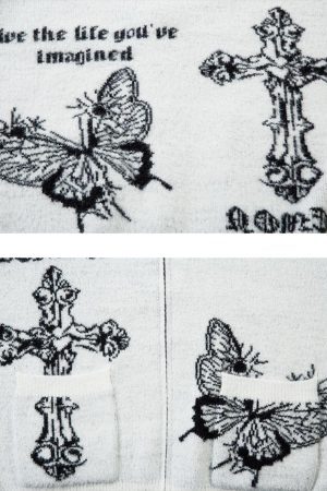 Concert Outfit Butterfly Cross Knit Cardigan