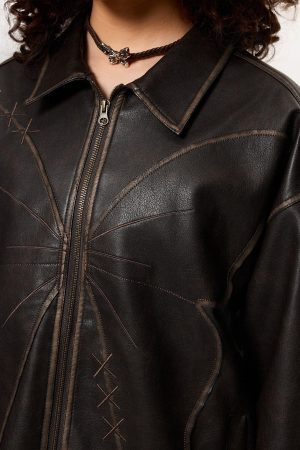 Concert Outfit Butterfly Faux Leather Jacket