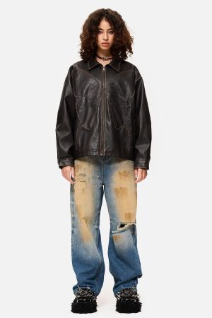 Concert Outfit Butterfly Faux Leather Jacket