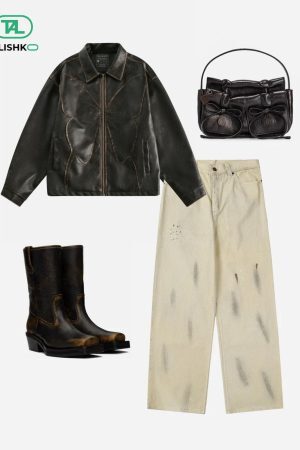 Concert Outfit Butterfly Faux Leather Jacket