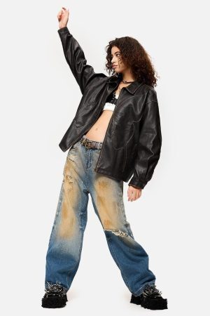 Concert Outfit Butterfly Faux Leather Jacket