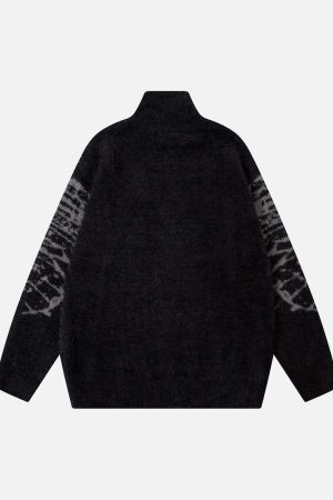 Concert Outfit Butterfly Jacquard  Knit Mock Neck Sweater