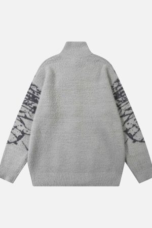 Concert Outfit Butterfly Jacquard  Knit Mock Neck Sweater