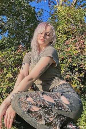 Concert Outfit Butterfly Leg Cutout Jeans