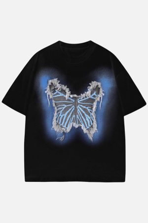 Concert Outfit Butterfly Patch Embroidered Graphic T-Shirt