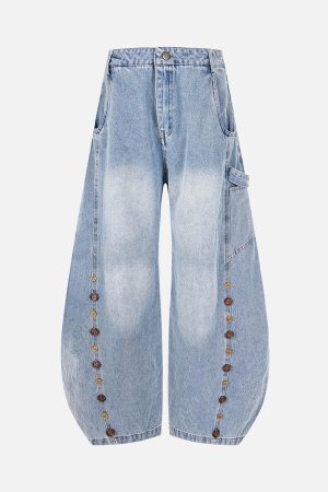 Concert Outfit Button Embroidered Barrel Jeans