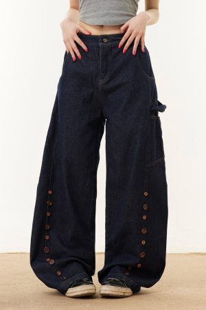 Concert Outfit Button Embroidered Barrel Jeans