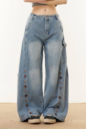 Concert Outfit Button Embroidered Barrel Jeans