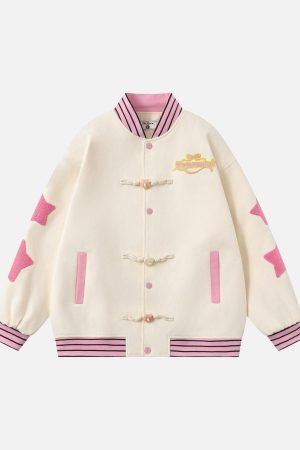 Concert Outfit Buttoned Star Embroidered Baseball Jacket
