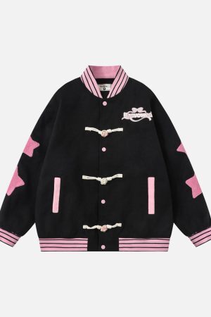 Concert Outfit Buttoned Star Embroidered Baseball Jacket