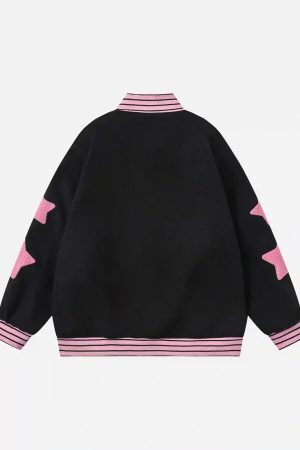 Concert Outfit Buttoned Star Embroidered Baseball Jacket
