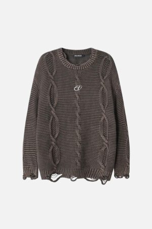 Concert Outfit Cable Knit Ripped Sweater