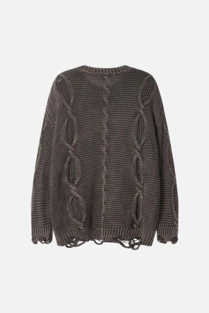 Concert Outfit Cable Knit Ripped Sweater
