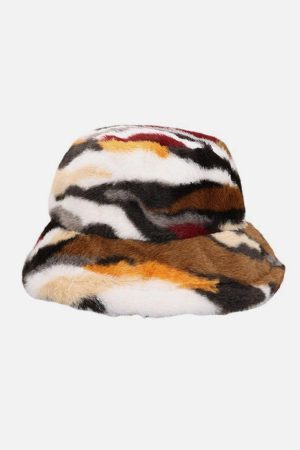 Concert Outfit Camo Stripe Plush Vintage Bucket Hat