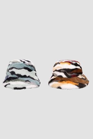 Concert Outfit Camo Stripe Plush Vintage Bucket Hat