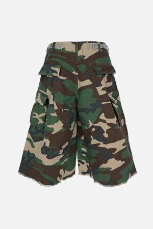 Concert Outfit Camouflage Buckle Waist Cropped Cargo Shorts