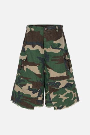 Concert Outfit Camouflage Buckle Waist Cropped Cargo Shorts