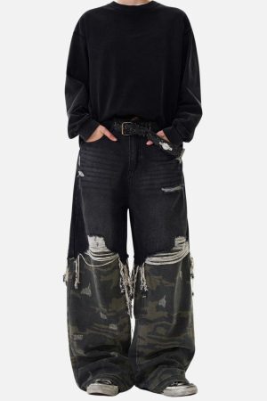 Concert Outfit Camouflage Distressed Jeans