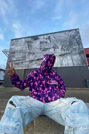 Concert Outfit Camouflage Double Cap Design Hoodie