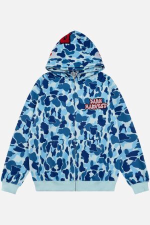 Concert Outfit Camouflage Double Cap Design Hoodie