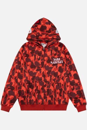 Concert Outfit Camouflage Double Cap Design Hoodie