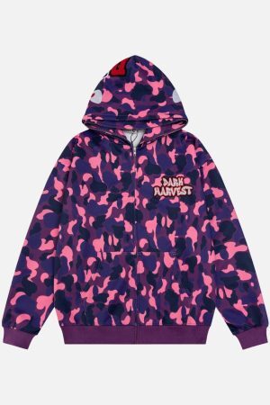 Concert Outfit Camouflage Double Cap Design Hoodie