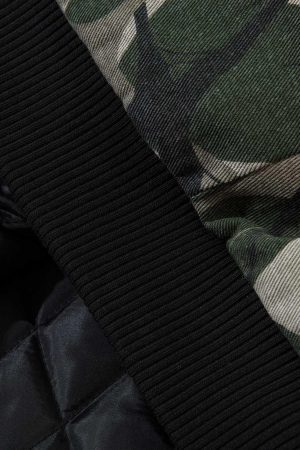 Concert Outfit Camouflage Faux Two-Piece Hooded Bomber Jacket