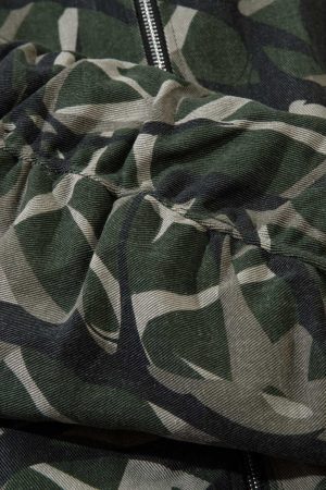 Concert Outfit Camouflage Faux Two-Piece Hooded Bomber Jacket