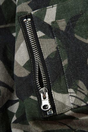 Concert Outfit Camouflage Faux Two-Piece Hooded Bomber Jacket