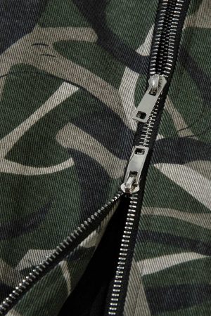 Concert Outfit Camouflage Faux Two-Piece Hooded Bomber Jacket