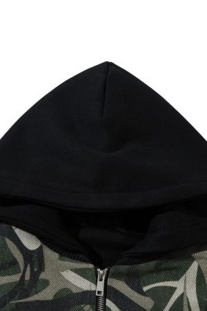 Concert Outfit Camouflage Faux Two-Piece Hooded Bomber Jacket