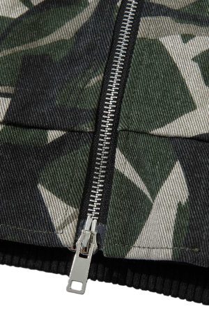 Concert Outfit Camouflage Faux Two-Piece Hooded Bomber Jacket