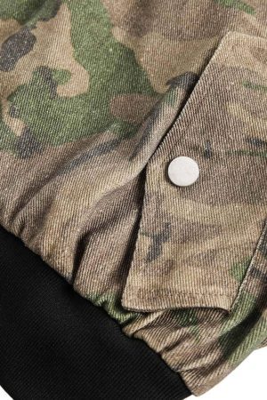 Concert Outfit Camouflage Faux Two-Piece Hooded Jacket