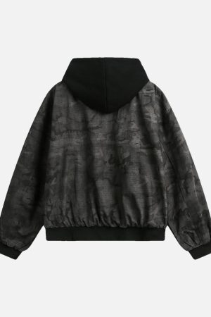 Concert Outfit Camouflage Faux Two-Piece Hooded Jacket