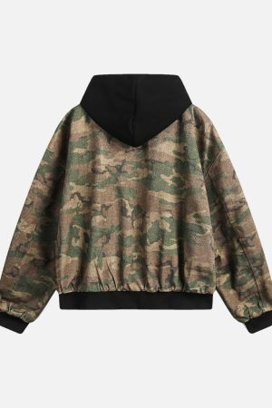 Concert Outfit Camouflage Faux Two-Piece Hooded Jacket