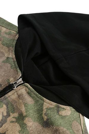 Concert Outfit Camouflage Faux Two-Piece Hooded Jacket