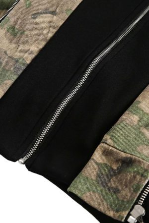 Concert Outfit Camouflage Faux Two-Piece Hooded Jacket