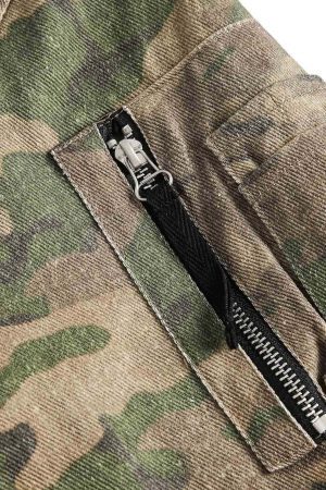 Concert Outfit Camouflage Faux Two-Piece Hooded Jacket