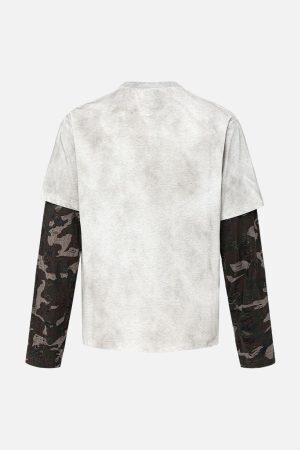 Concert Outfit Camouflage Faux Two-Piece Jersey Long Sleeve T-Shirt