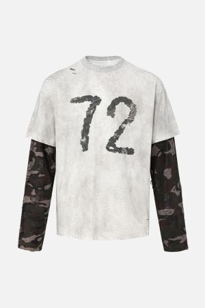 Concert Outfit Camouflage Faux Two-Piece Jersey Long Sleeve T-Shirt