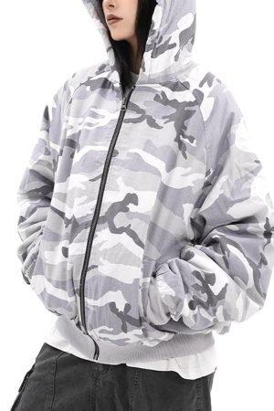 Concert Outfit Camouflage Fleece Hooded Jacket