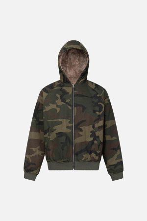 Concert Outfit Camouflage Fleece Hooded Jacket