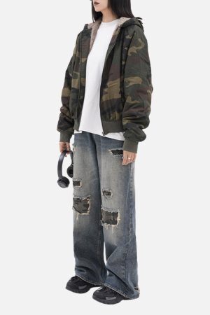 Concert Outfit Camouflage Fleece Hooded Jacket